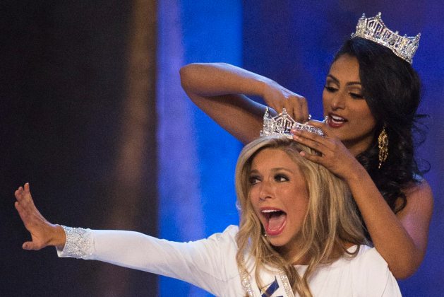 Miss New York Kira Kazantsev reacts as she is crowned winner of the 2015 Miss America Competition in Atlantic City, New Jersey