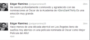 Así reaccionó Edgar Ramírez por la nominación al Oscar de “Zero Dark Thirty” (Tuits)