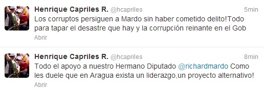 .@Hcapriles: Los corruptos persiguen a Mardo sin haber cometido delito