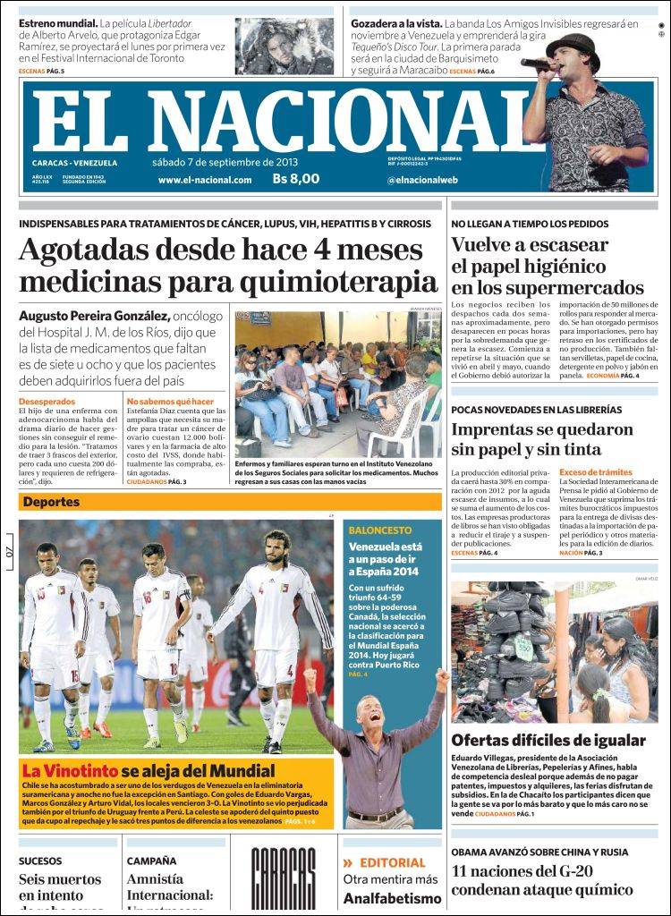 Portadas del sábado 07 de septiembre de 2013