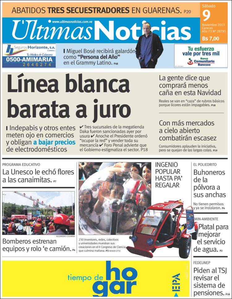 Portadas del sábado 09 de noviembre de 2013