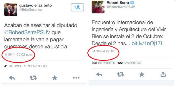 El primer tuit sobre la muerte de Robert Serra fue borrado (Imágenes)