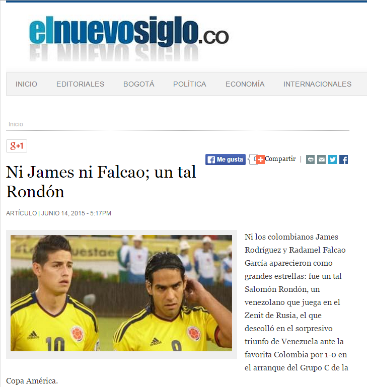 Prensa colombiana destaca histórico triunfo de Venezuela en Copa América