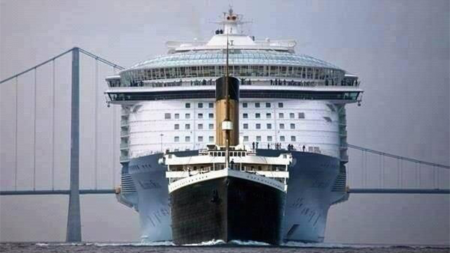 El diminuto tamaño del Titanic frente a un supercrucero actual