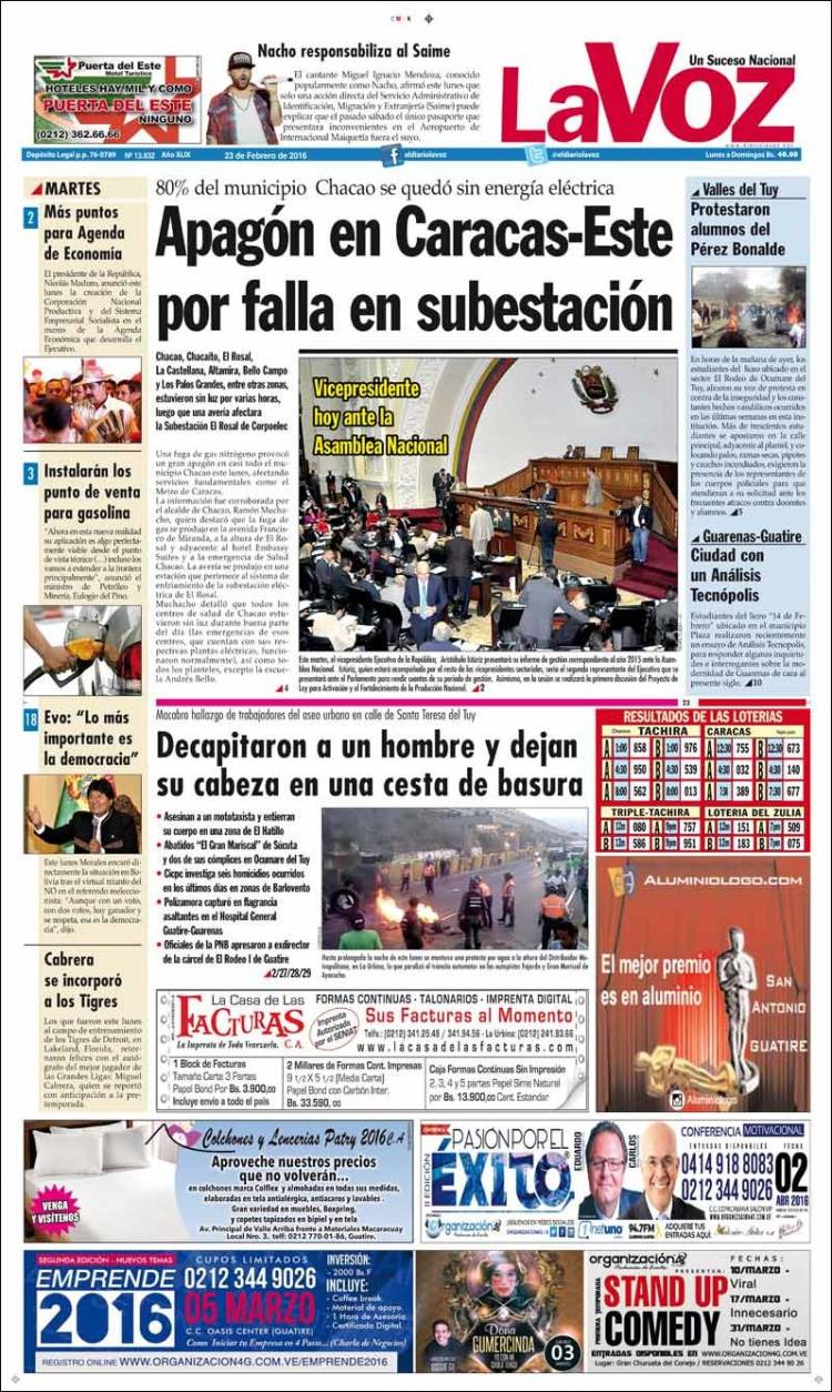 Portadas del martes 23 de febrero de 2016