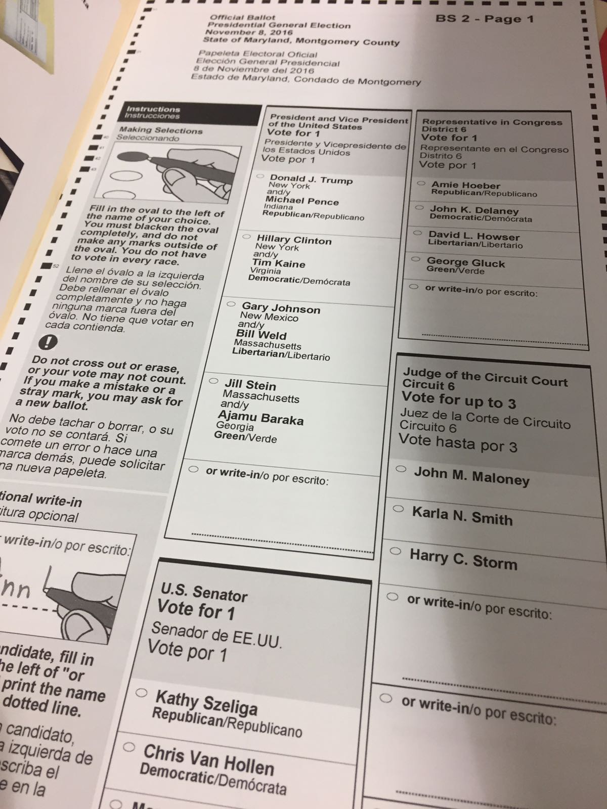 Fotodetalle: Así es la papeleta de votación en las presidenciales de EE.UU.