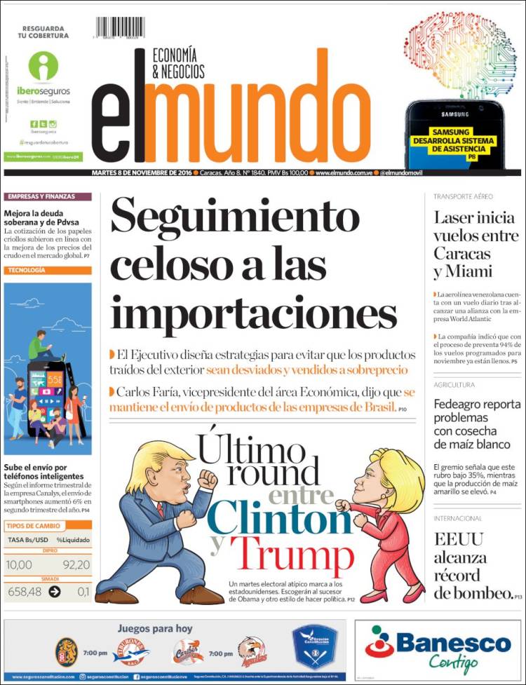 Portadas de este martes 08 de noviembre de 2016