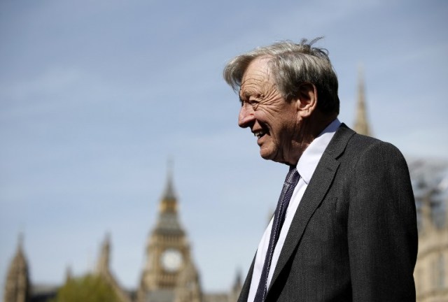 (FILES) This file photo taken on May 4, 2016 shows Lord Alfred Dubs as he speaks during an interview outside The Palace of Westminster in central London. Nearly 80 years since he arrived from Nazi-occupied Czechoslovakia, Labour politician Lord Alfred Dubs said he did not believe his adopted country has lost its willingness to help youngsters fleeing persecution. / AFP PHOTO / ADRIAN DENNIS