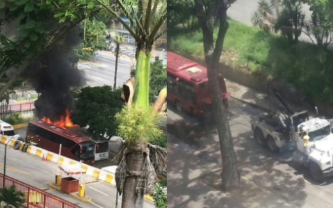 La confusa quema de buses y disparos contra manifestantes en el Cied (Video)