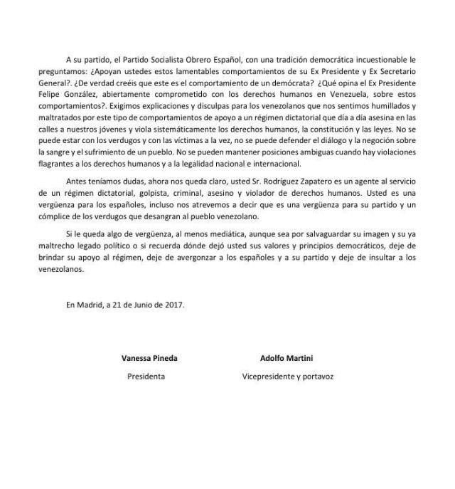 Carta Zapatero