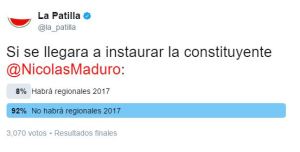 Si se instaura la constituyente Maduro no habrán elecciones, piensan los patilleros en la TWITTERENCUESTA