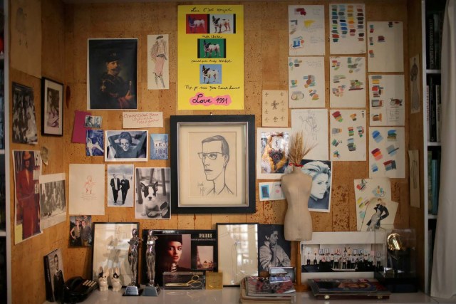 Drawings and photographs are seen on a wall at the Studio where all the collections were designed are seen inside the Yves Saint Laurent Museum in Paris, France, September 27, 2017. The new museum, celebrating the life and work of French designer Yves Saint Laurent (1936-2008), will open at the avenue Marceau address of his former work studio for almost 30 years. Picture taken September 27, 2017. REUTERS/Stephane Mahe