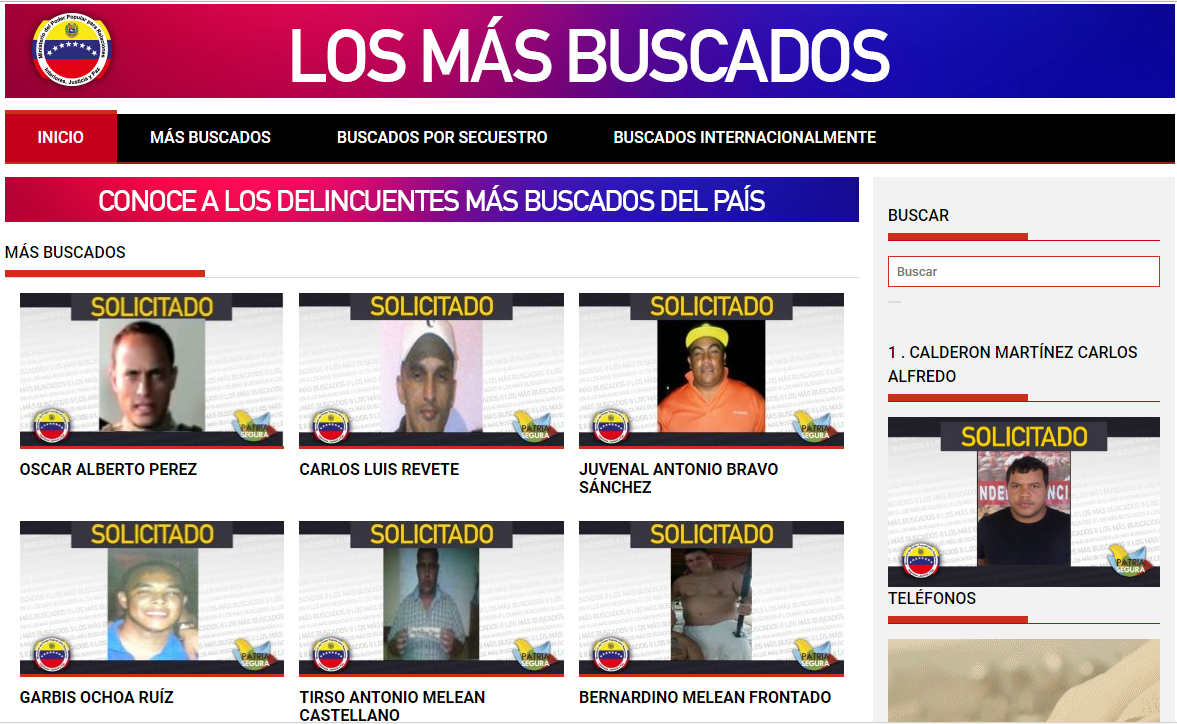 Gobierno lanzó página web de “Los más buscados” en Venezuela