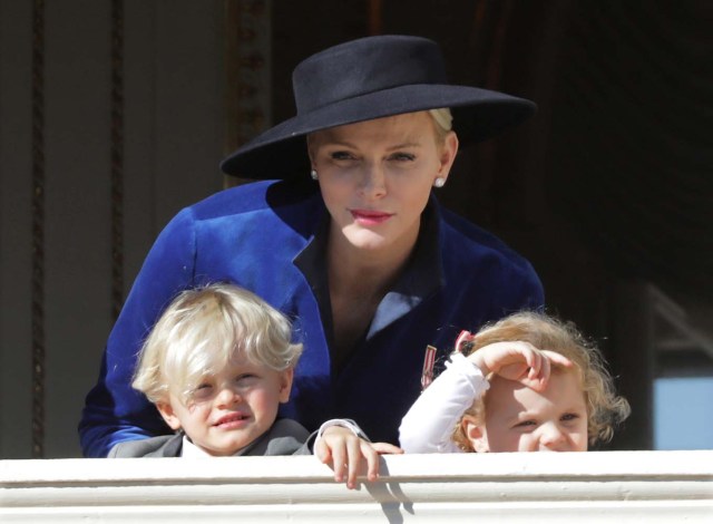 Princess Charlene and her twins Prince Jacques and Princess Gabriella stand at the Palace Balcony during the celebrations marking Monaco's National Day, November 19, 2017. REUTERS/Eric Gaillard