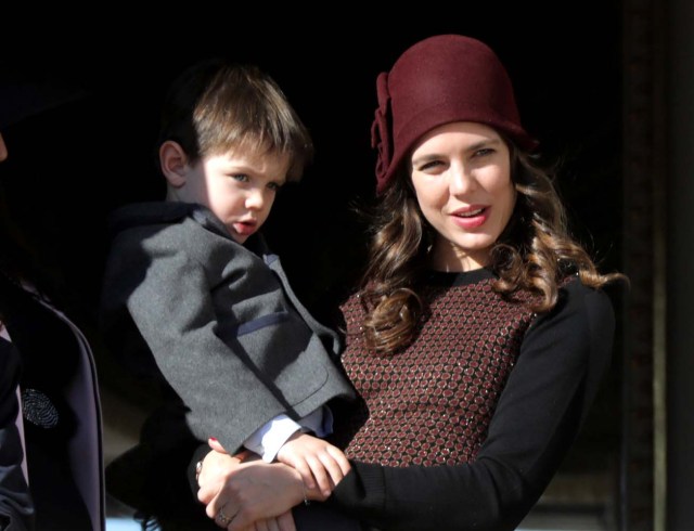 Charlotte Casiraghi, Princess Caroline of Hanover's daughter, holds her son Raphael during the celebrations marking Monaco's National Day in Monaco, November 19, 2017. REUTERS/Eric Gaillard