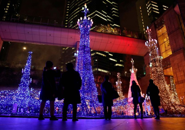 People watch illuminations at a shopping mall in Tokyo, Japan, November 28, 2017. REUTERS/Kim Kyung-Hoon