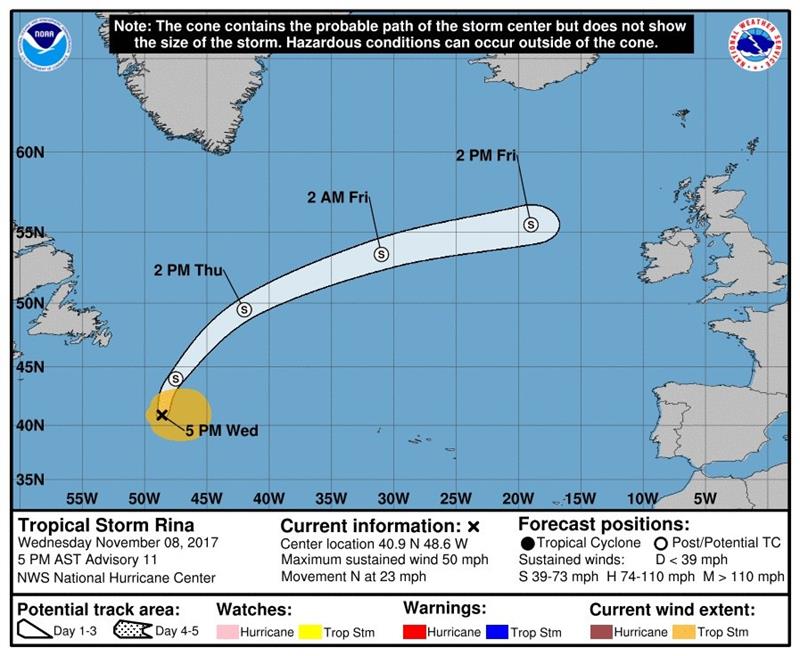 Rina se debilita en el Atlántico norte y se disipará este jueves