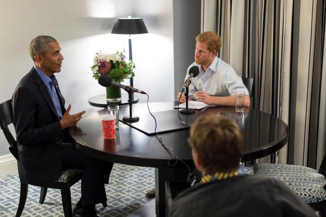 Britain's Prince Harry interviews former U.S. President Barack Obama as part of his guest editorship of BBC Radio 4's Today programme which is to be broadcast on December 27. The interview was recorded in Toronto in September during the Invictus Games. Picture issued in London, Britain, December 17, 2017. The Obama Foundation/BBC/Handout via REUTERS - ATTENTION EDITORS - THIS IMAGE WAS SUPPLIED BY A THIRD PARTY. NO RESALES. NO ARCHIVES