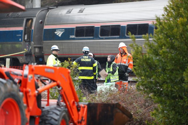 Emergency responders are at the scene after an Amtrak passenger train collided with a freight train and derailed in Cayce, South Carolina, U.S., February 4, 2018. REUTERS/Randall Hill
