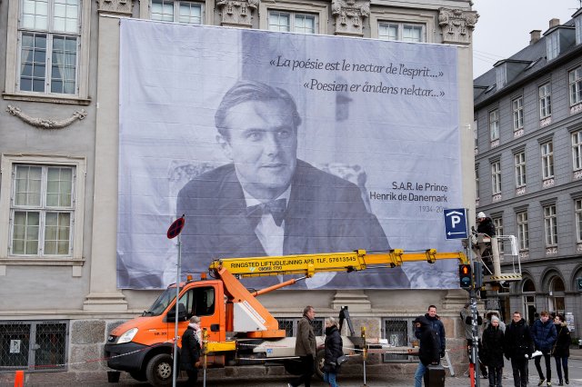 A portrait of Prince Henrik is displayed at the French Embassy in Copenhagen, Denmark, February 15, 2018. Ritzau Scanpix Denmark/Liselotte Sabroe via REUTERS ATTENTION EDITORS - THIS IMAGE WAS PROVIDED BY A THIRD PARTY. DENMARK OUT. NO COMMERCIAL OR EDITORIAL SALES IN DENMARK.