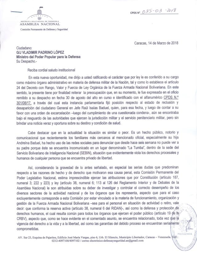 Carta a Min Defensa pag 1