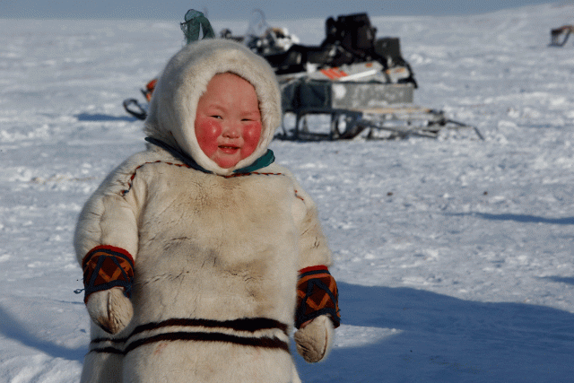 Un niño de la comunidad indígena "Yamb To" (Long Lake) es visto en un campamento de renos, a unos 450 km al noreste de Naryan-Mar, en el Distrito Autónomo de Nenets, Rusia. REUTERS / Sergei Karpukhin  