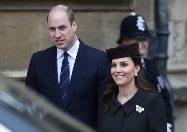 Britain's Prince William and Catherine, Duchess of Cambridge, leave the annual Easter Sunday service at St George's Chapel at Windsor Castle in Windsor, Britain, April 1, 2018. REUTERS/Simon Dawson