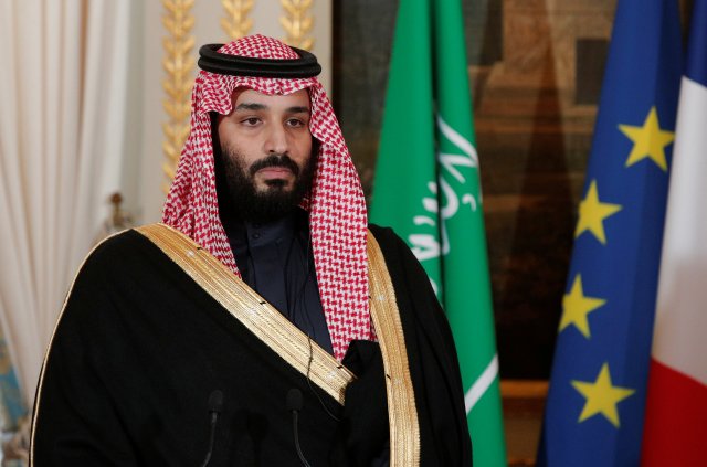 Saudi Arabia's Crown Prince Mohammed bin Salman attends a press conference with French President Emmanuel Macron (not pictured) at the Elysee Palace in Paris, France, April 10, 2018. Yoan Valat/Pool via Reuters