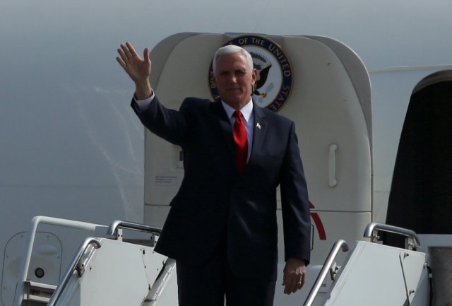 U.S. Vice President Mike Pence arrives at the airport for upcoming Summit of the Americas in Lima, Peru April13, 2018. REUTERS/Guadalupe Pardo