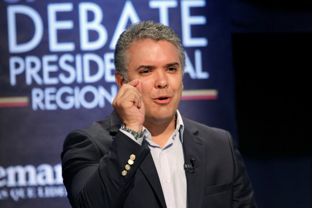 El candidato a la presidencia de Colombia Iván Duque durante un debate en Medellín. Imagen de archivo. 3 de abril de 2018. REUTERS/Fredy Builes