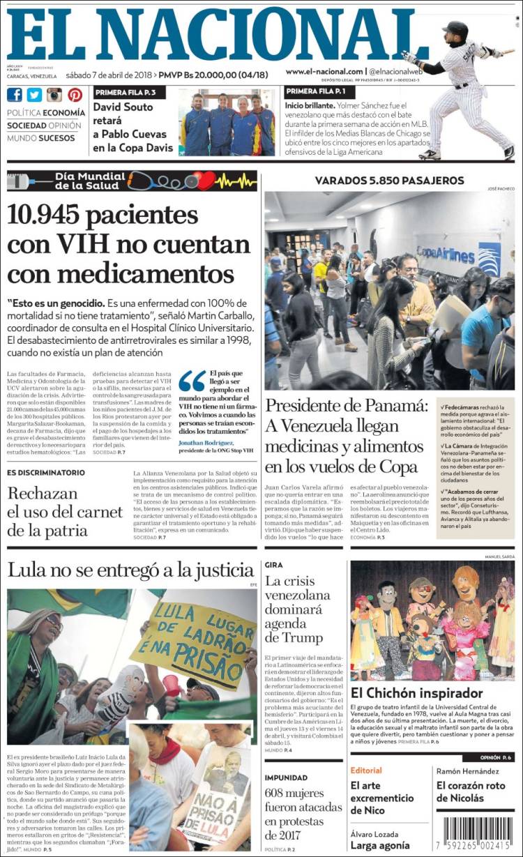 Portadas de este sábado 7 de abril de 2018