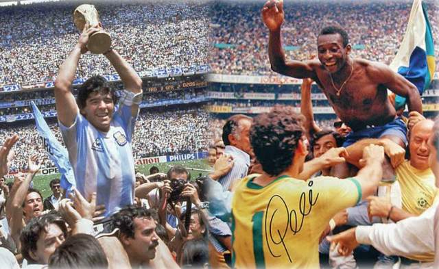 Diego Maradona y Pelé tras ganar la Copa del Mundo con sus respectivas selecciones | Foto: Cortesía Diez