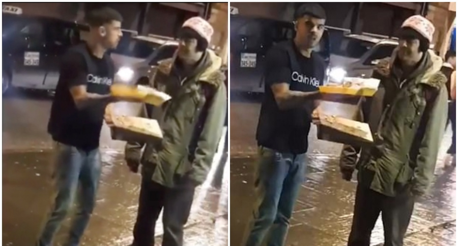 Le ofreció comida a un indigente, pero terminó tirándosela en la cara (VIDEO)