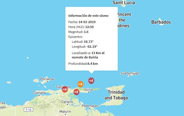 Sismo de magnitud 3.6 en Güiria