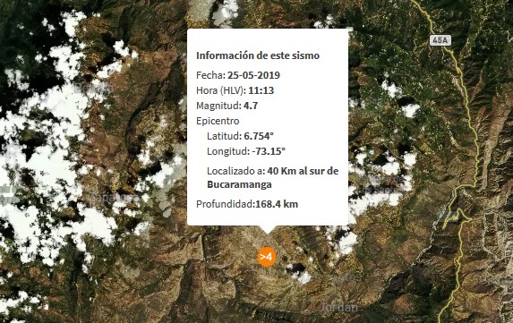 Sismo de magnitud  4.7 al sur de Bucaramanga