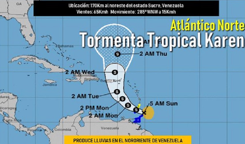 Se esperan lluvias fuertes con el paso por Venezuela de la tormeta tropical Karen