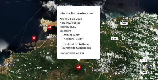 Sismo de magnitud 3.0 se registró en Cumanacoa