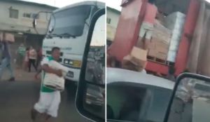 Saquearon en Maracaibo una gandola repleta de alimentos (Video)