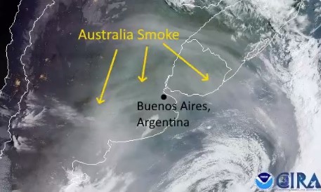 Imagen satélital: El humo por los incendios en Australia llegó a Argentina