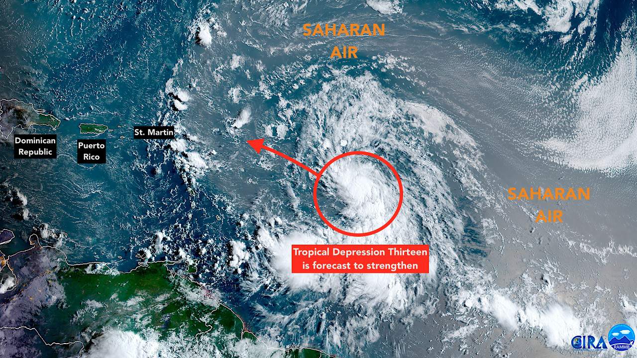Advierten que la Nueva Depresión Tropical Trece se intensificará a medida que avanza hacia Florida