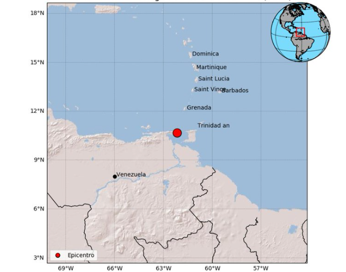 Sismo de magnitud 5,2 se registró en el mar Caribe, muy cerca de Trinidad y Tobago