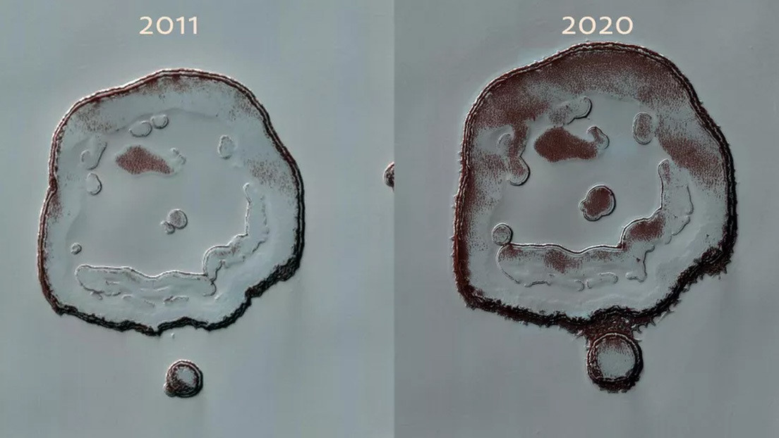 La Nasa detecta cambios en el cráter de la ‘carita feliz’ en Marte