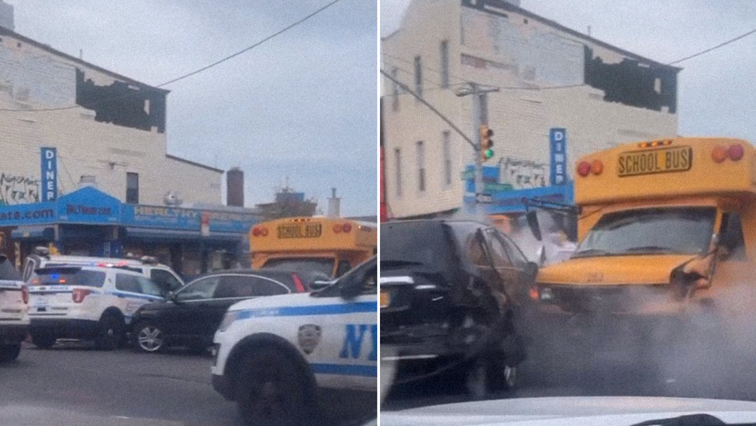 Robó un bus escolar, embistió varios vehículos y provocó una persecución policial en Nueva York (VIDEOS)