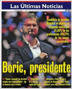 Así reseña la prensa chilena el triunfo de Gabriel Boric (Portadas)