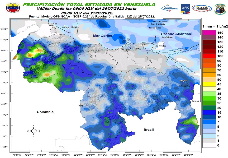 El estado del tiempo en Venezuela este #26Jul, según Inameh