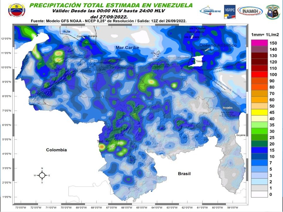 El estado del tiempo en Venezuela este #27Sep, según Inameh