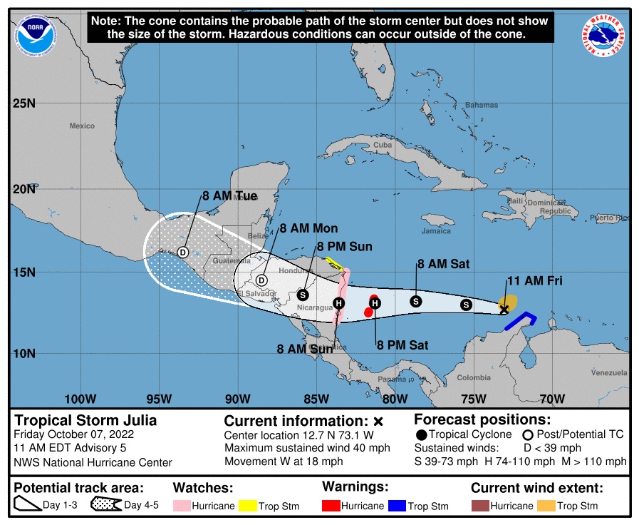 Tormenta Julia se fortaleció más cerca de las islas de San Andrés y Providencia