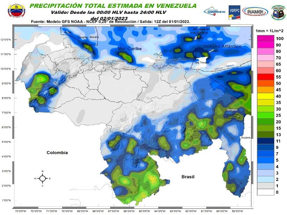 Inameh pronostica lluvias y descargas eléctricas en algunos estados de Venezuela este #2Ene