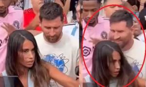 Sacaron de sus casillas a Antonella Roccuzzo: así reaccionó tras ser empujada junto a Messi en Miami (VIDEO)