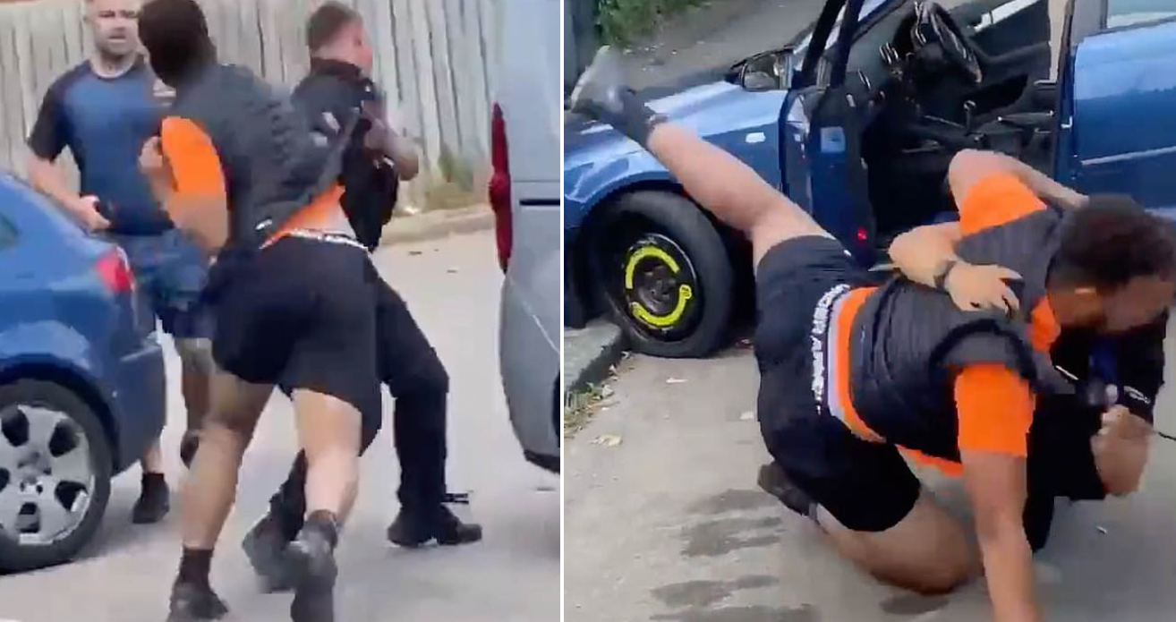 Sospechoso de dos metros le dio una paliza a un policía hasta desmayarlo del dolor (Video)